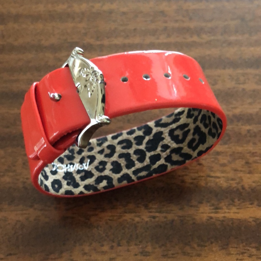 Betsey Johnson genuine red patent leather punk wristband bracelet